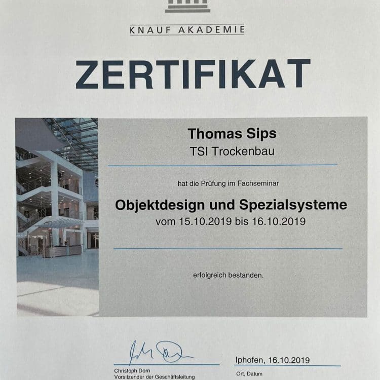 Abbildung Zertifikat Spezialsysteme